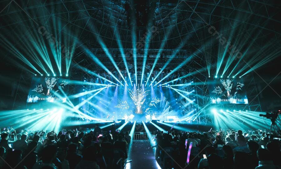 Show de luzes azuis em palco de concerto