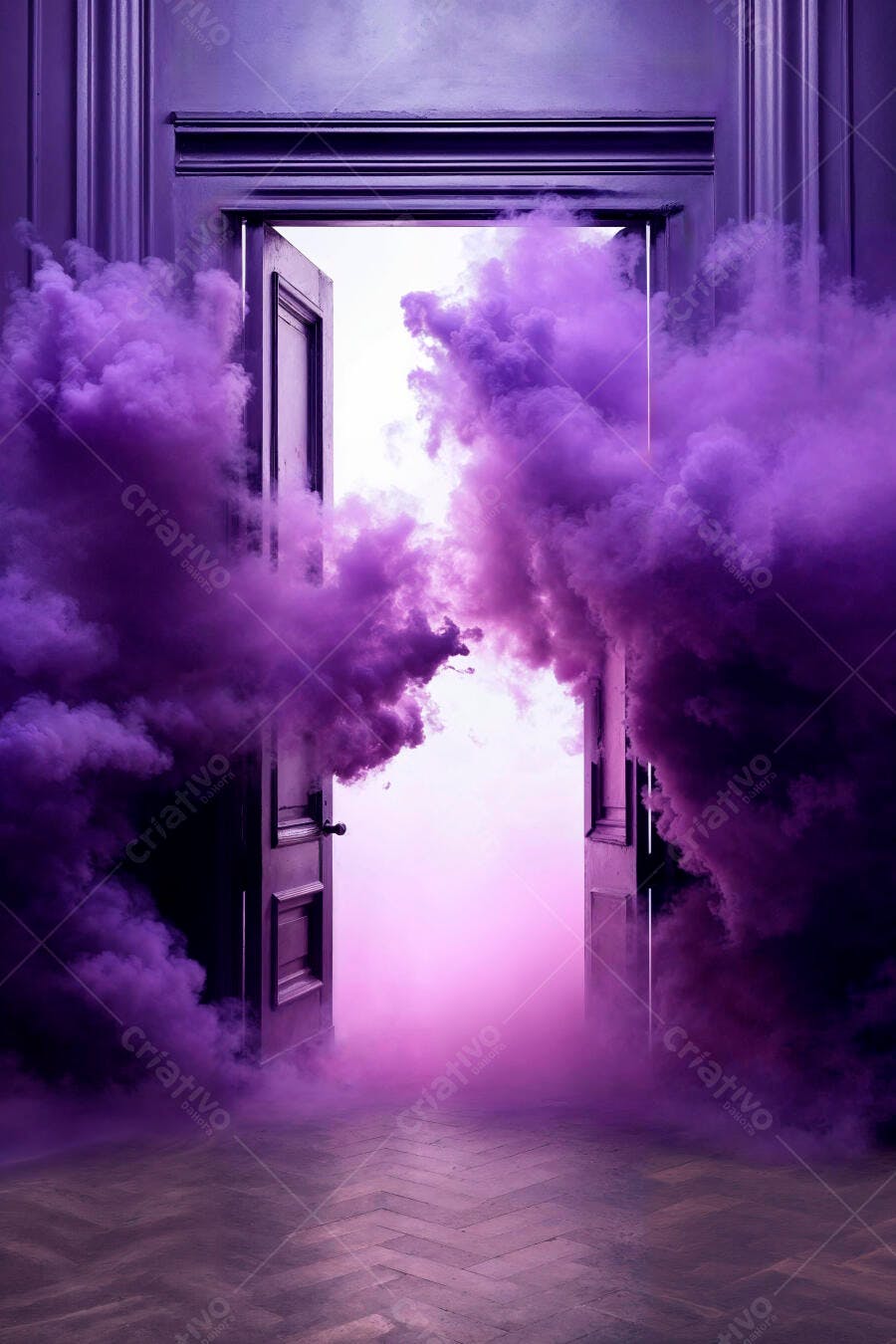 Porta roxa com fumaça violeta