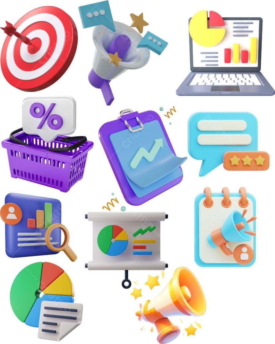 Apresentação de Marketing com ícones 3D Editável no Canva