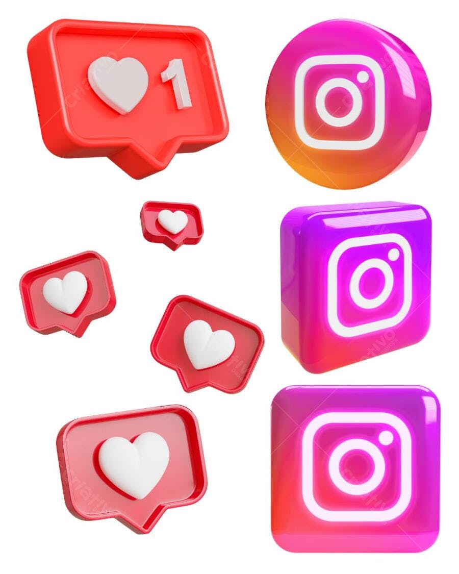 Kit de ícones Instagram 3D rosa e vermelho Editável no Canva