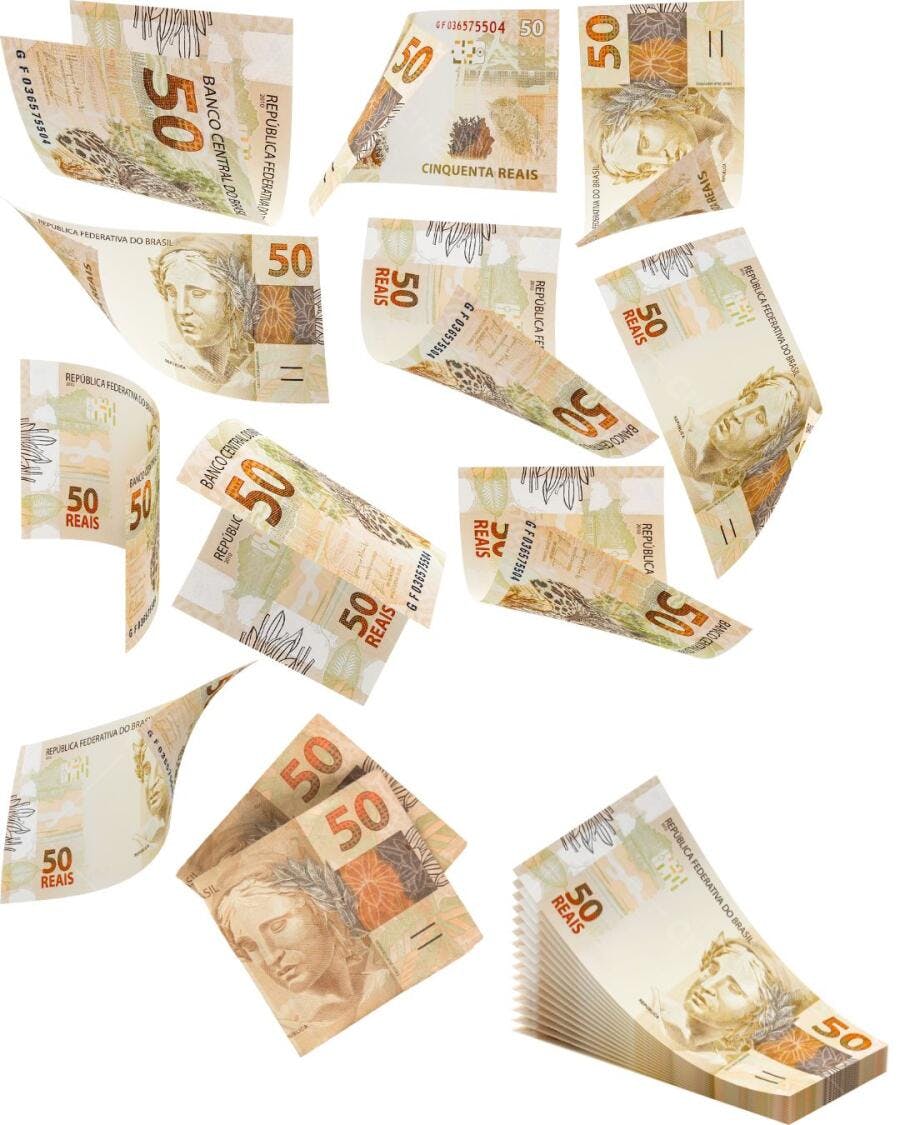 Template de Banner Dinheiro Voando 50 Reais Editável no Canva