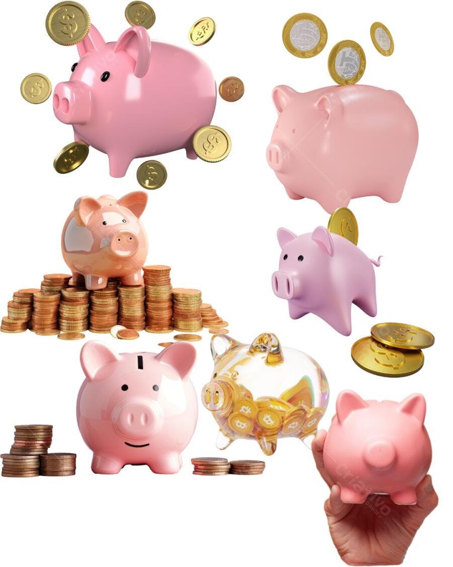 Template de Infográfico: Poupança e Investimentos com Porquinhos Rosa Editável no Canva