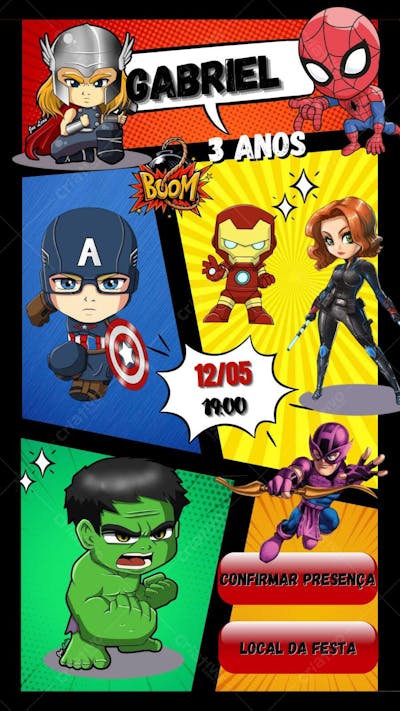 convite infantil vingadores