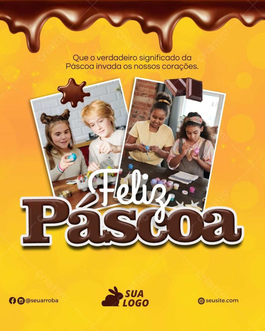 Post Instagram Feliz Páscoa com Fotos de Crianças Editável no Canva
