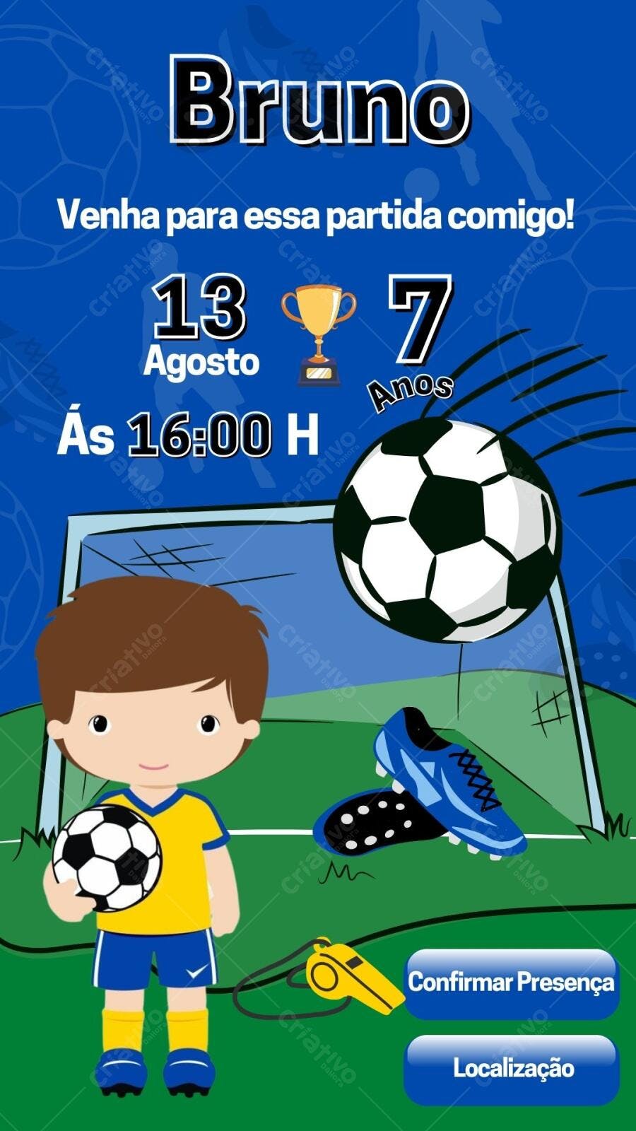 Convite Festa de Aniversário Infantil Futebol Editável no Canva