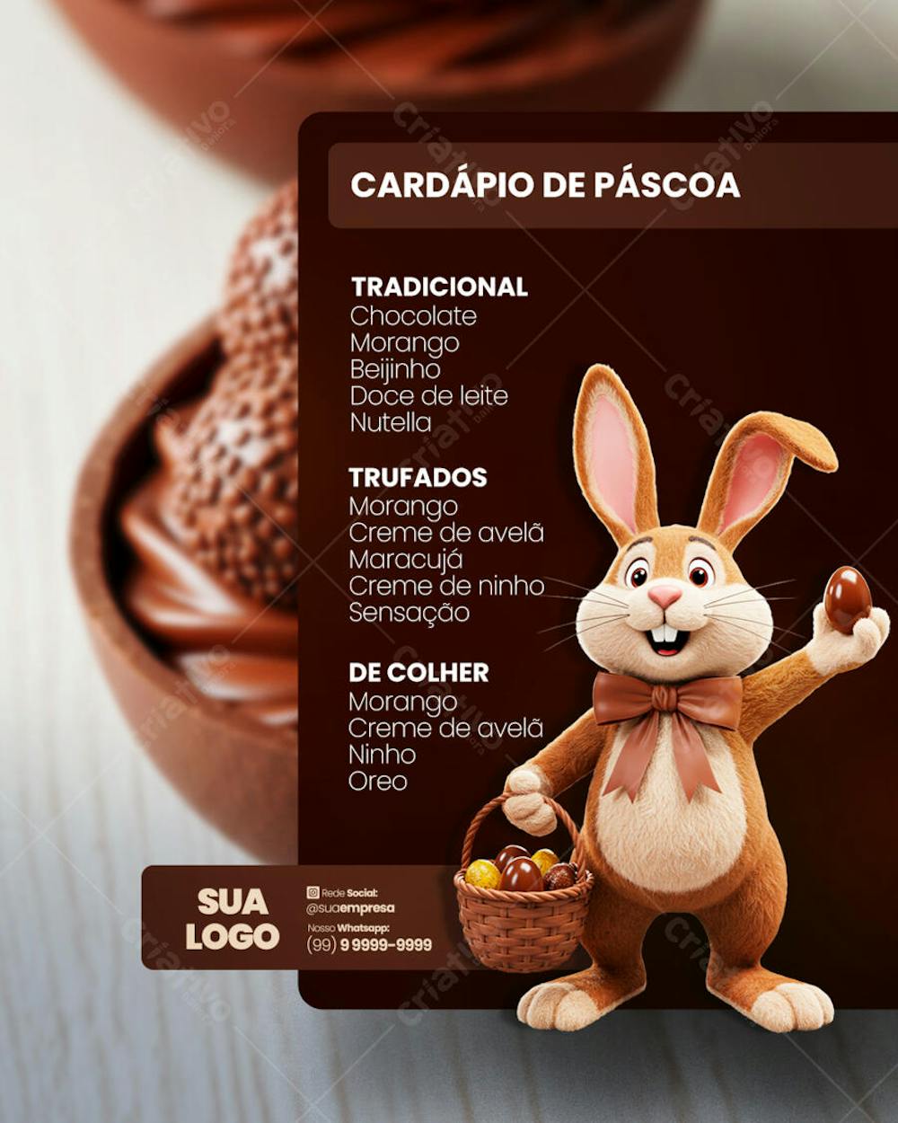 FELIZ PÁSCOA OFERTAS OVOS DE PÁSCOA Social Media PSD Editável 