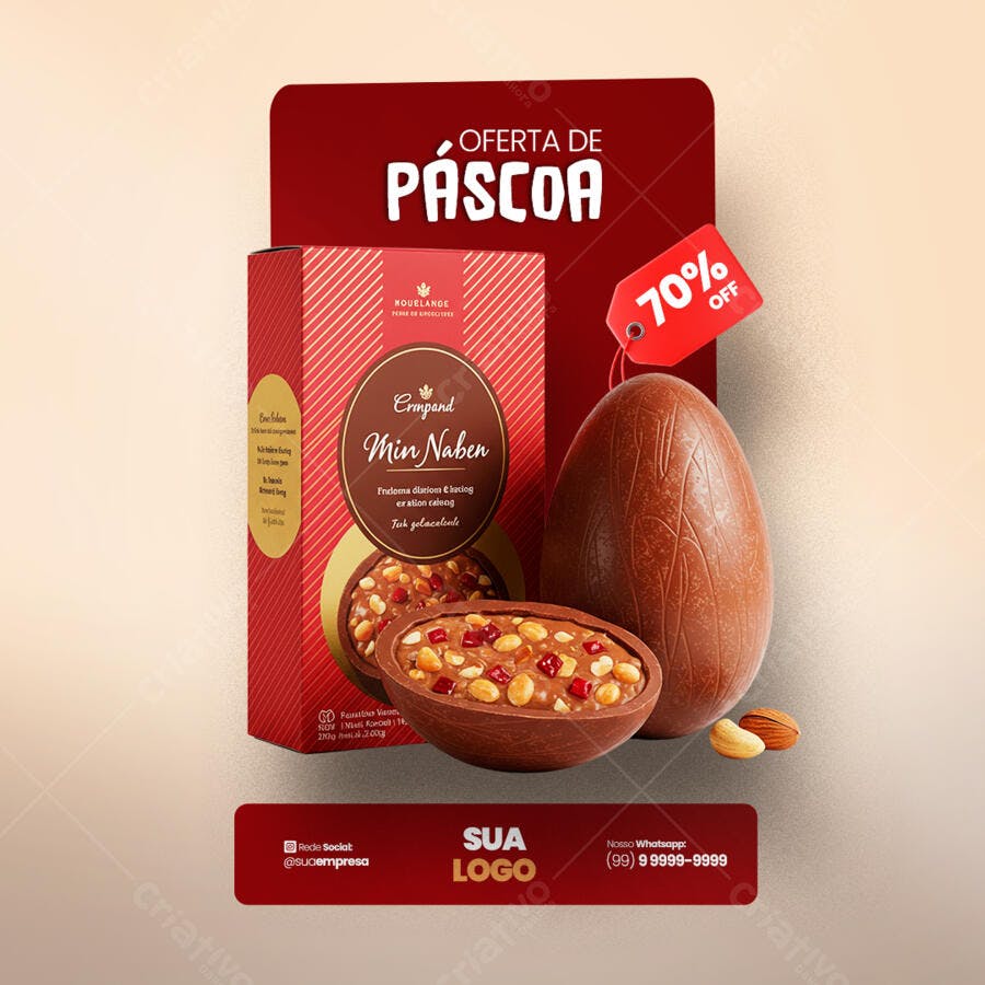 Flyer de Páscoa com Ovo de Chocolate PSD Editável