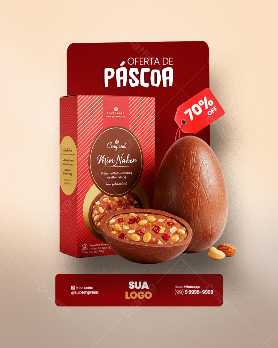 Flyer Páscoa com Ovo de Chocolate PSD Editável