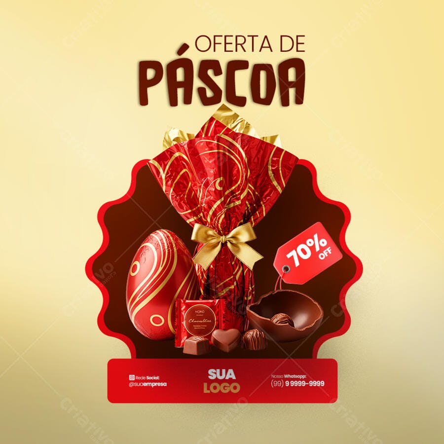 Flyer Páscoa com 70% de Desconto PSD Editável