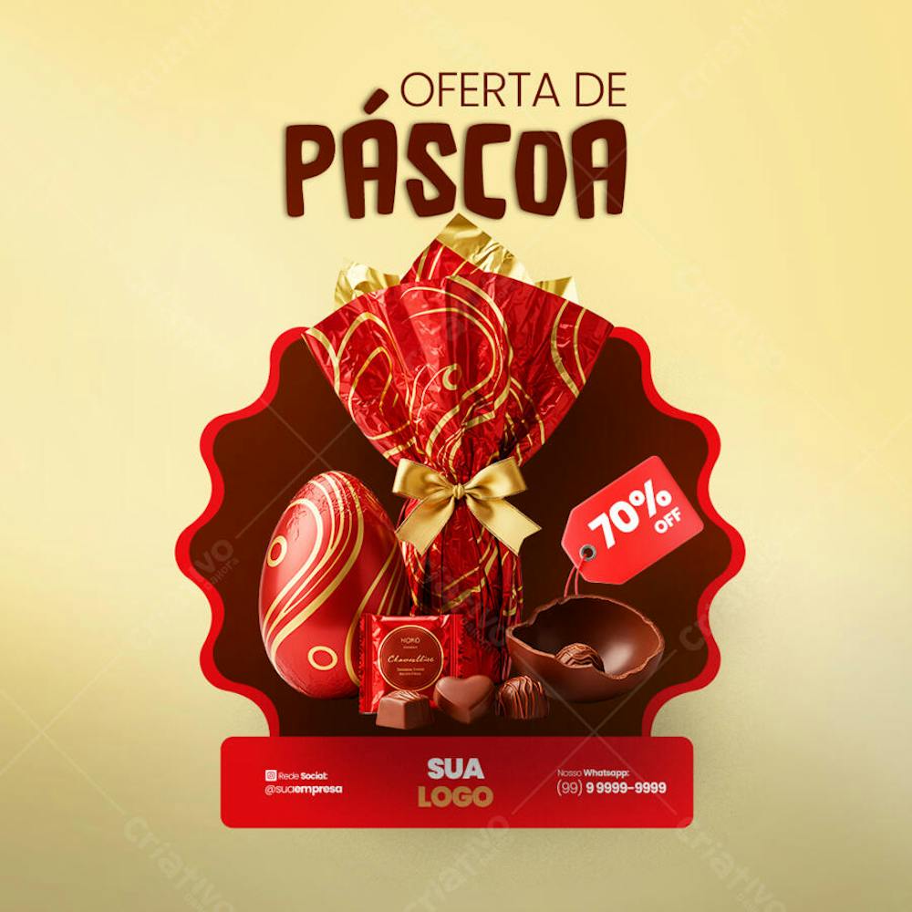 FELIZ PÁSCOA OFERTAS OVOS DE PÁSCOA Social Media PSD Editável 
