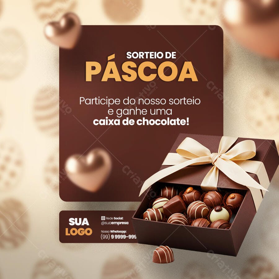Flyer Páscoa com Caixa de Chocolates PSD Editável