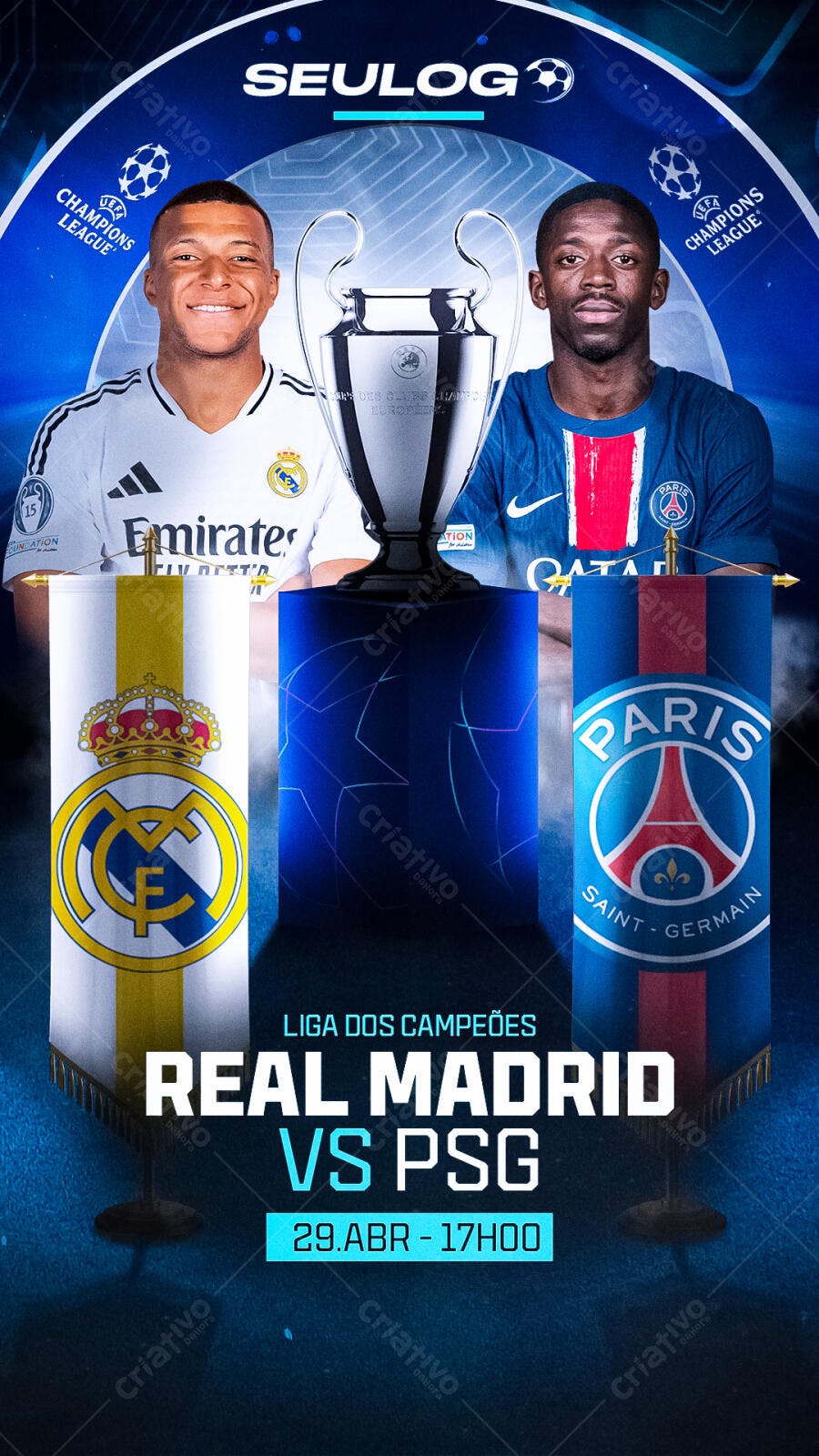 Flyer Liga dos Campeões Real Madrid x PSG PSD Editável