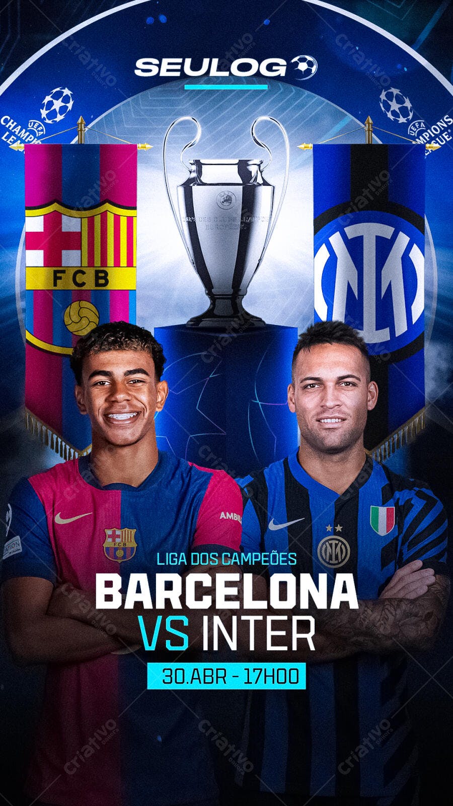 Flyer para Jogo Barcelona x Inter PSD Editável