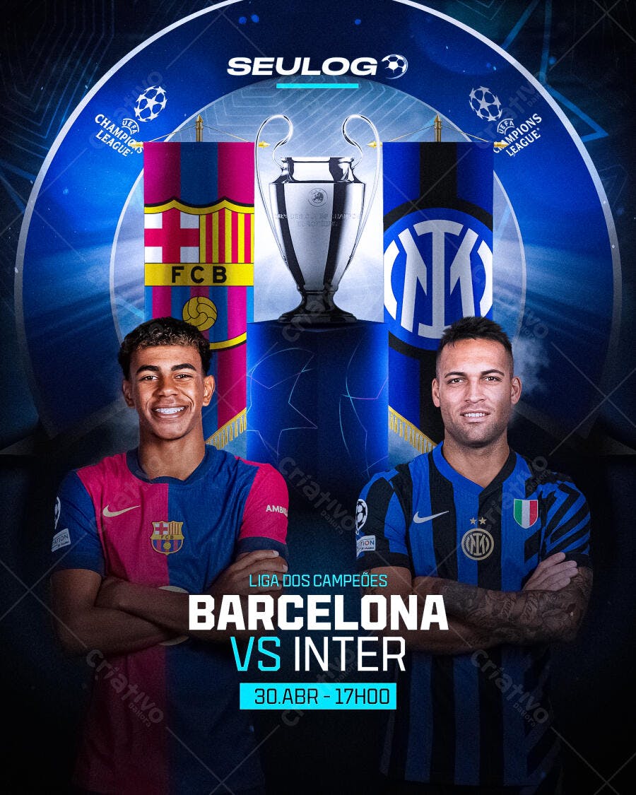 Flyer Liga dos Campeões Barcelona x Inter PSD Editável