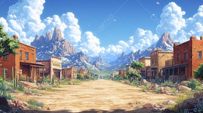 2D video game battle background style western_01
