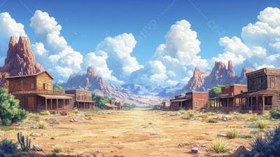 2D video game battle background style western_05