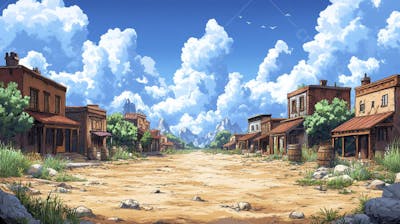 2D video game battle background style western_03