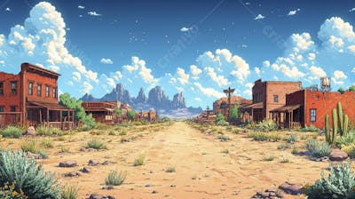 2D video game battle background style western_04