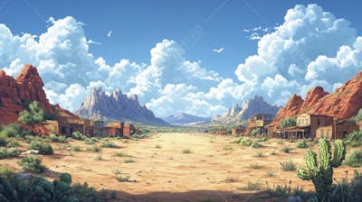 2D video game battle background style western_10