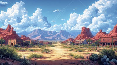 2D video game battle background style western_09