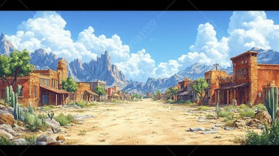 2D video game battle background style western_07