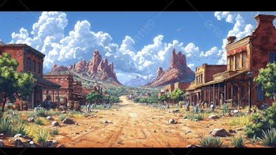 2D video game battle background style western_11