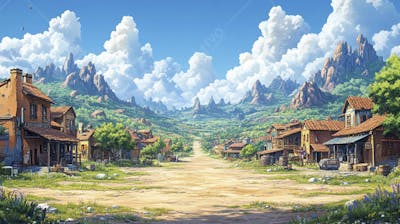 2D video game battle background style western_12