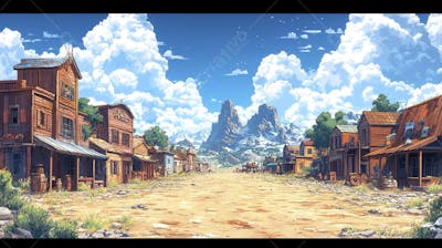 2D video game battle background style western_13