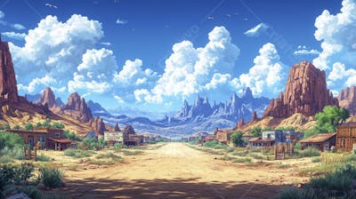 2D video game battle background style western_14
