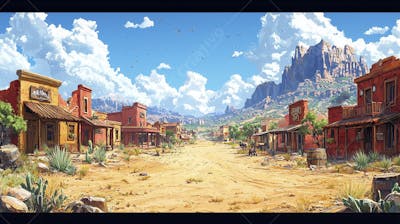 2D video game battle background style western_16