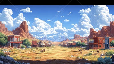 2D video game battle background style western_17