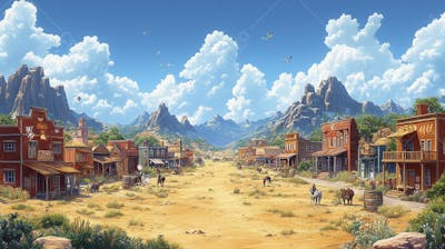 2D video game battle background style western_18