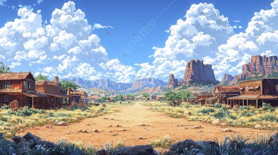 2D video game battle background style western_19