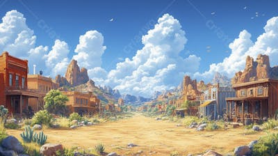 2D video game battle background style western_20