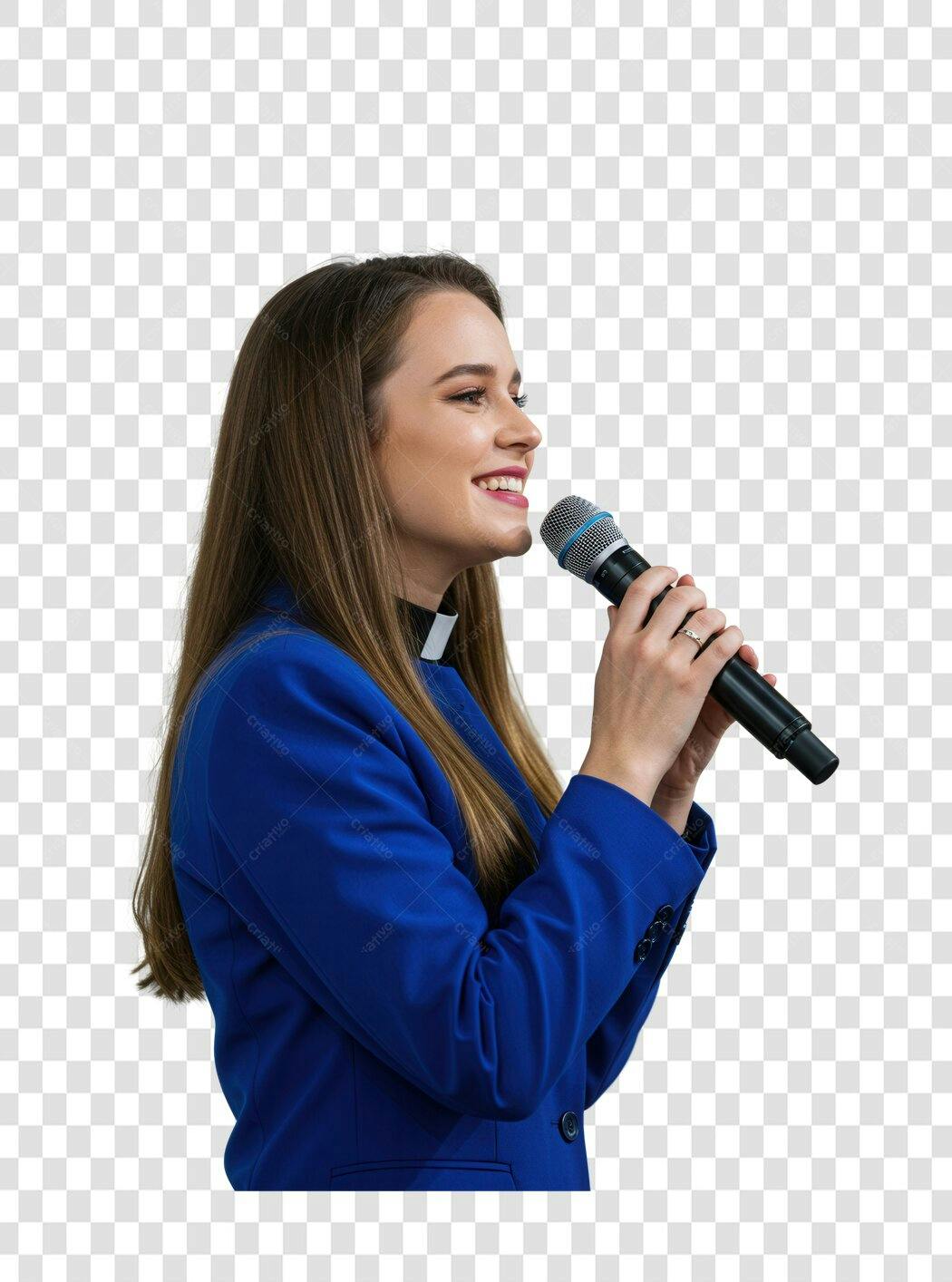 PNG Imagem Mulher Cantando com Microfone Fundo Transparente