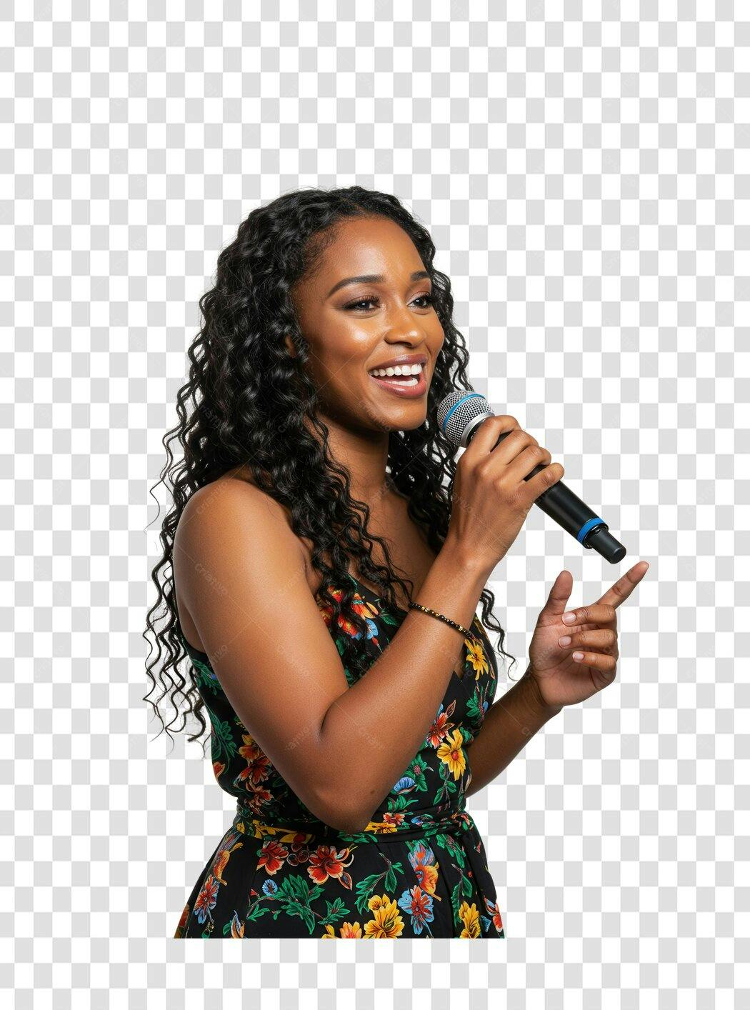 PNG Imagem Cantora Afrodescendente com Microfone