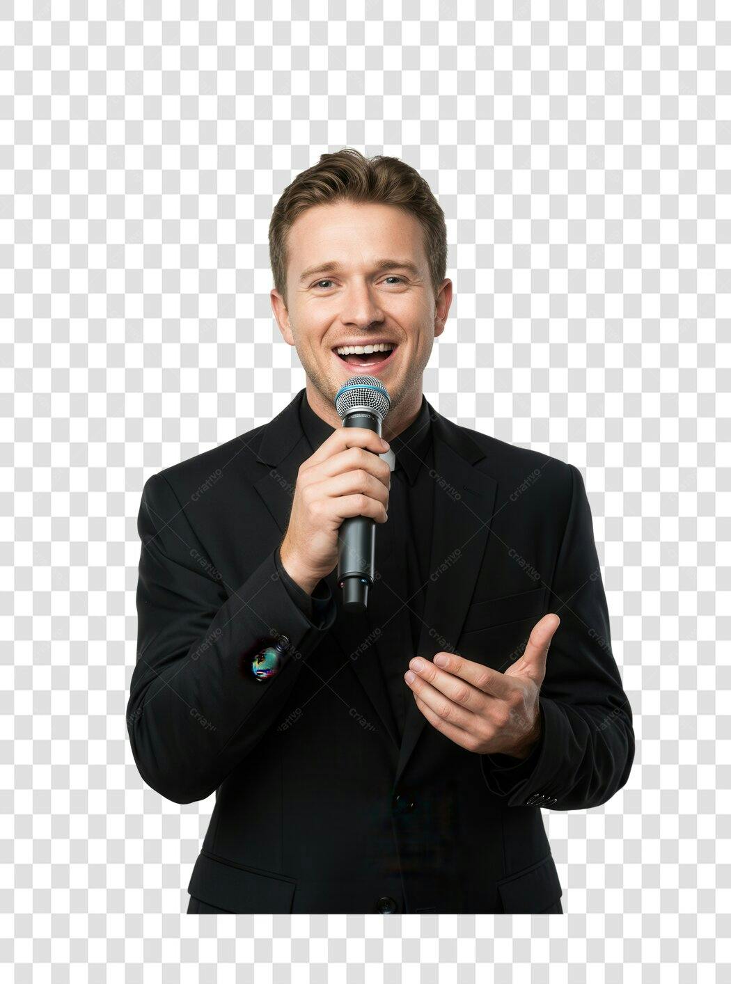 Imagem PNG homem falando ao microfone fundo transparente