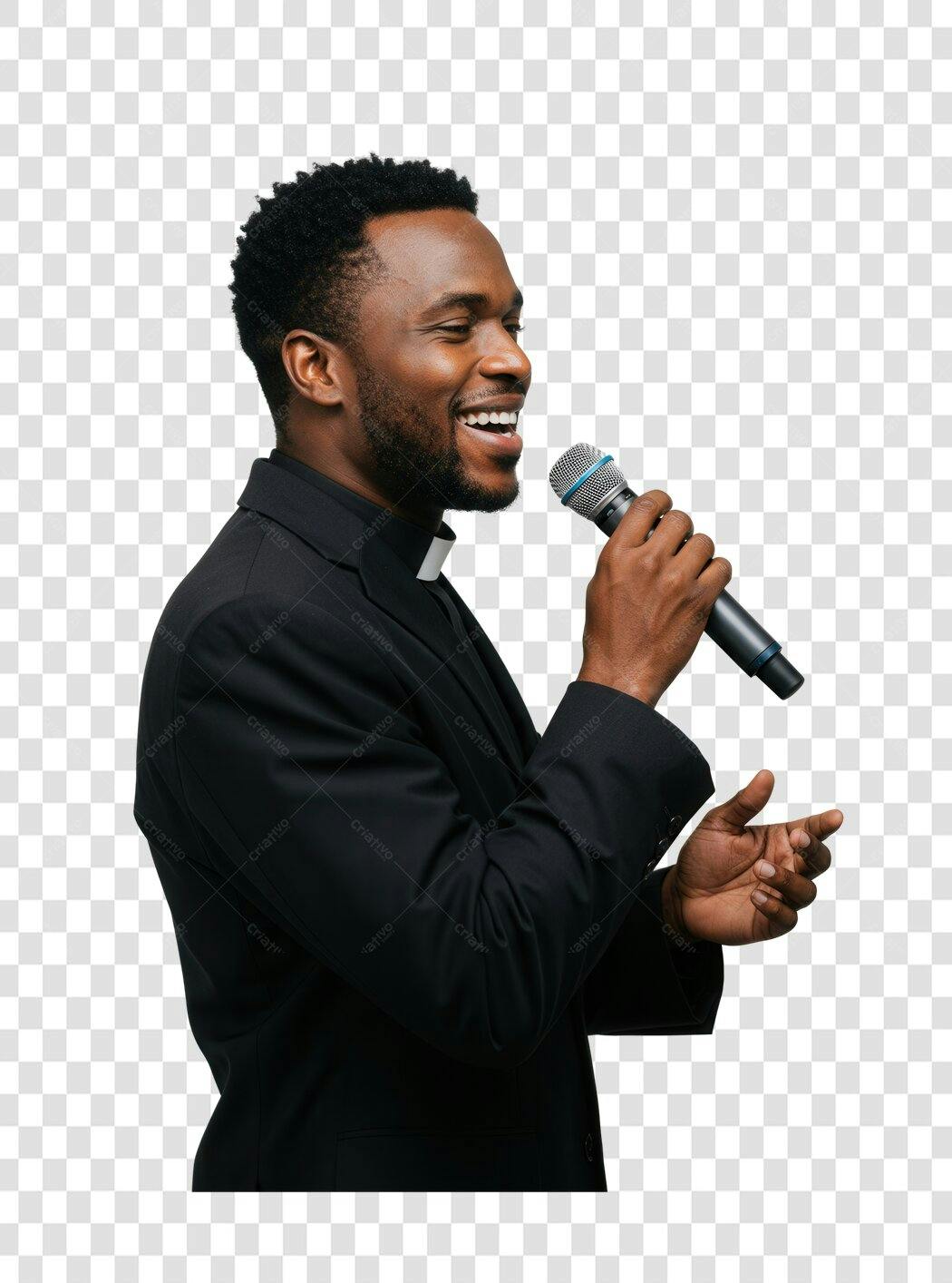 Imagem PNG com fundo transparente Pastor Negro falando ao microfone