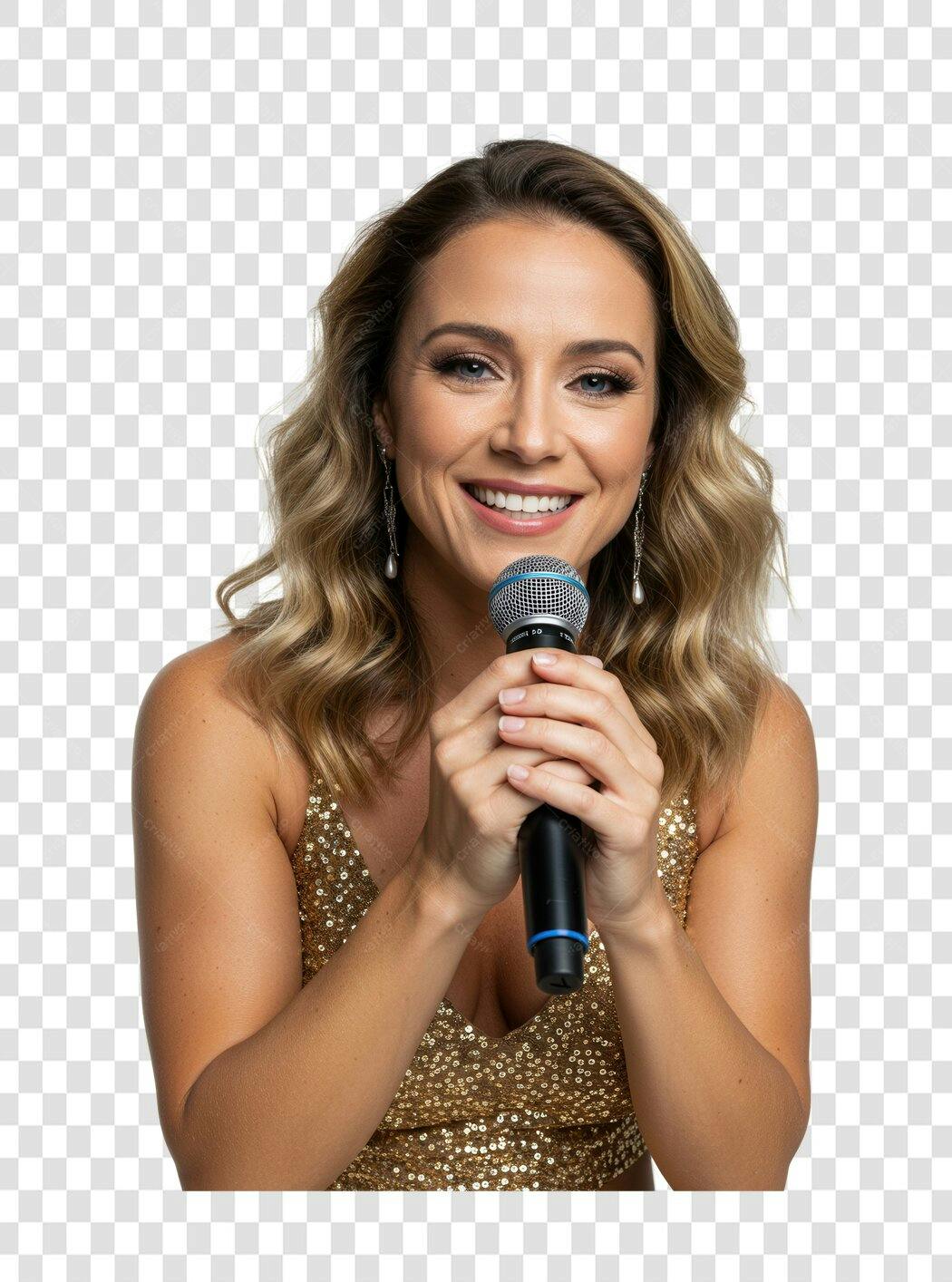 Imagem PNG Cantora com Microfone Fundo Transparente