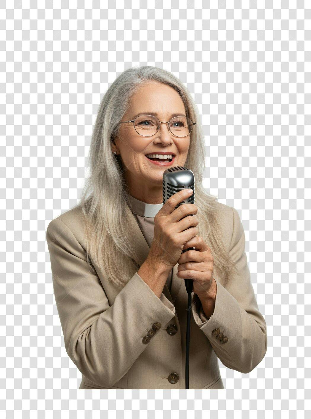 Imagem PNG mulher cantando com microfone fundo transparente