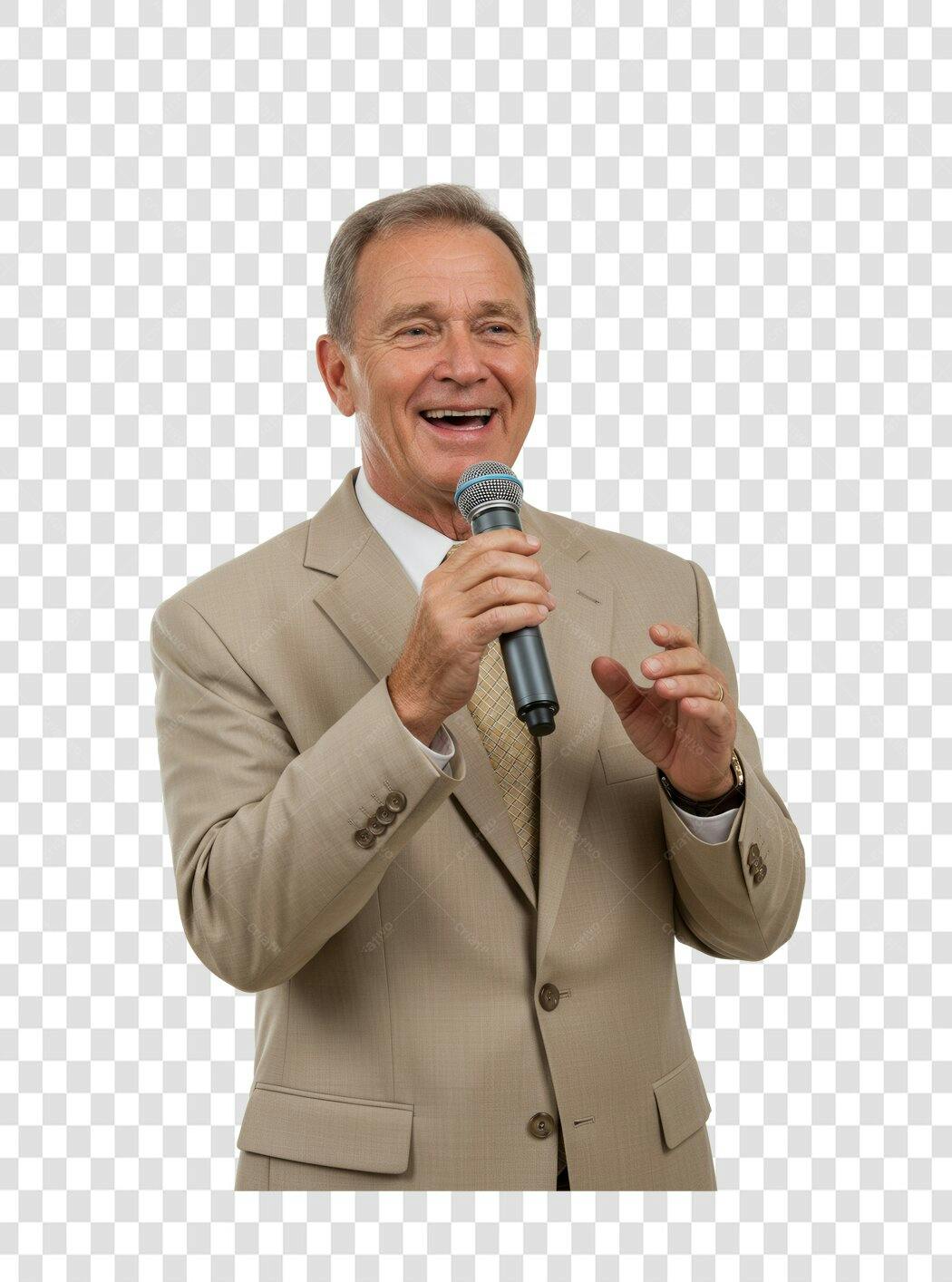 Imagem PNG Homem de Negócios falando ao microfone com fundo transparente