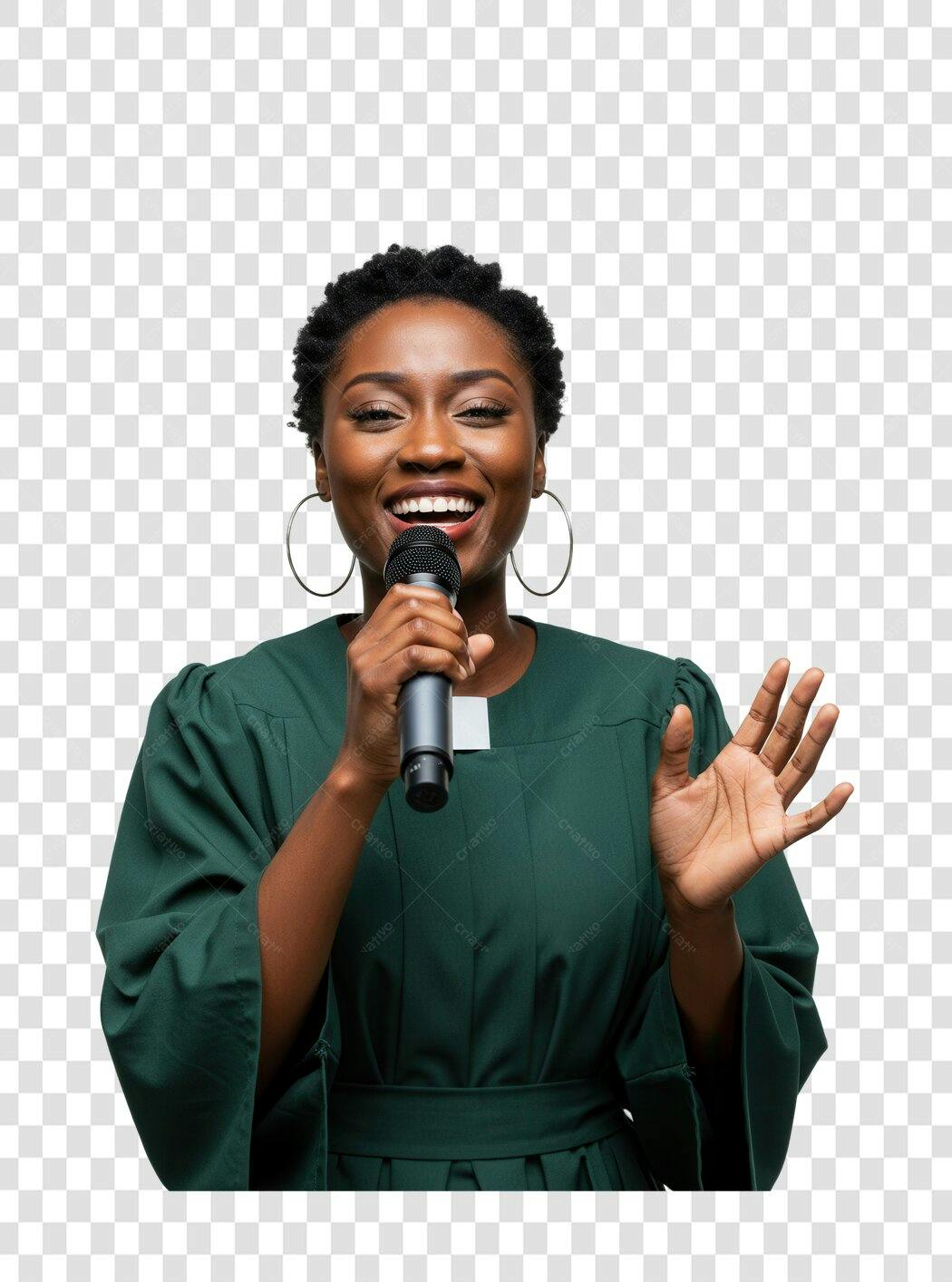 PNG Imagem Mulher Afro-americana Cantando com Microfone