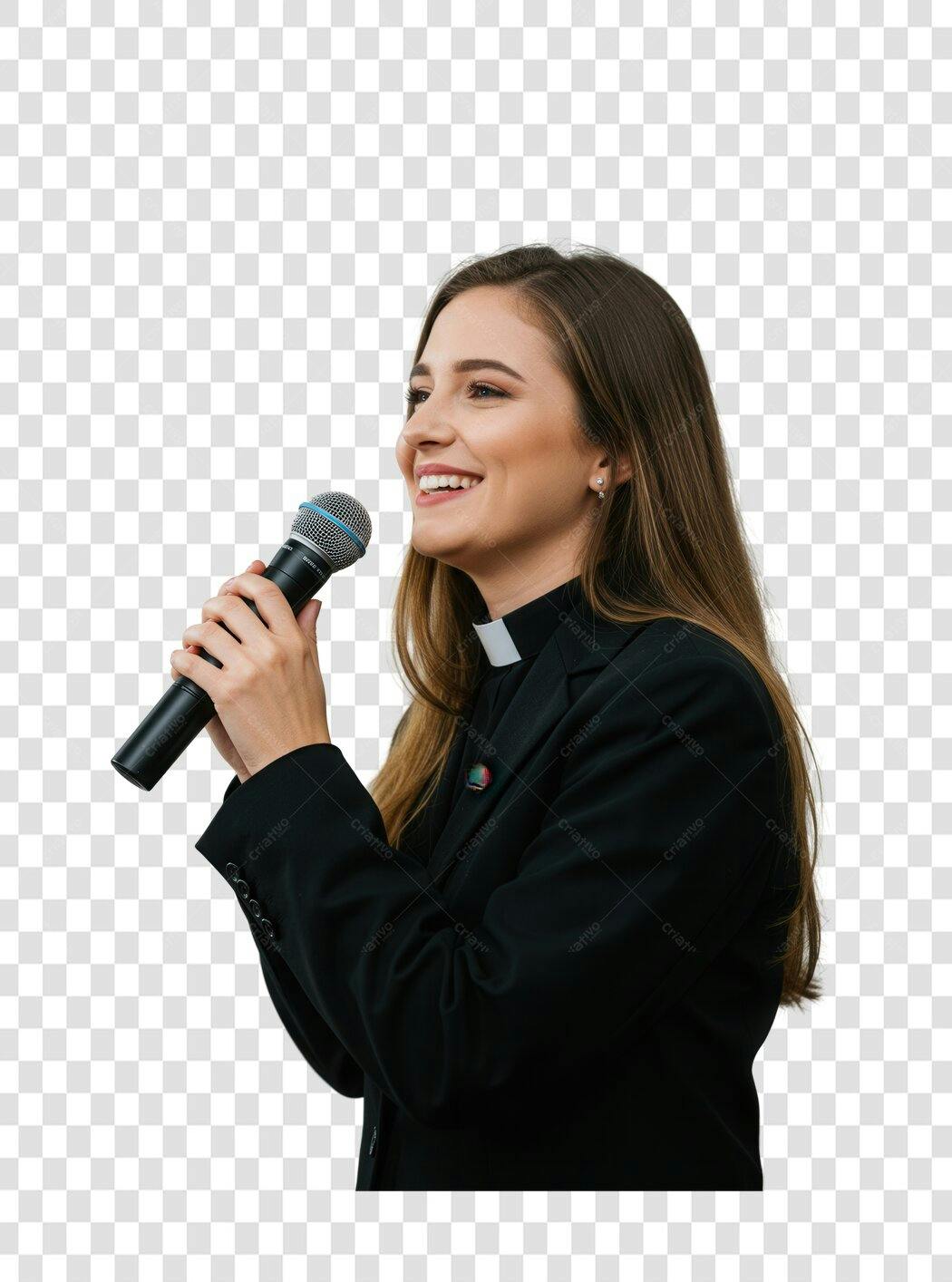 Imagem PNG com fundo transparente Mulher falando ao microfone