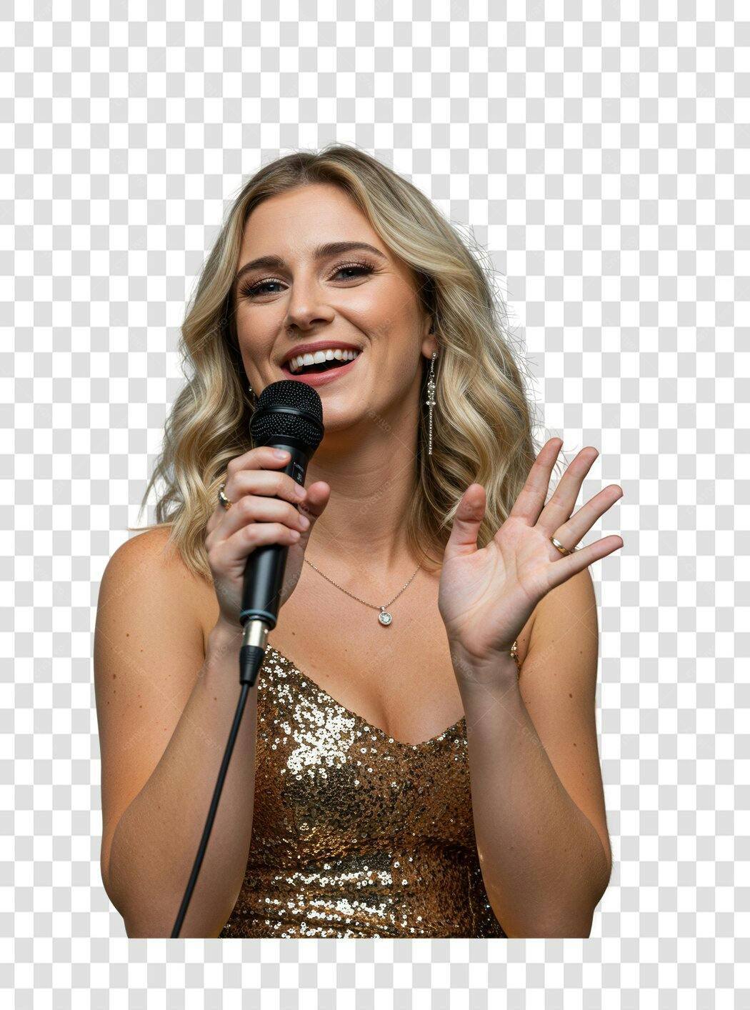 Imagem PNG Cantora com Microfone Fundo Transparente