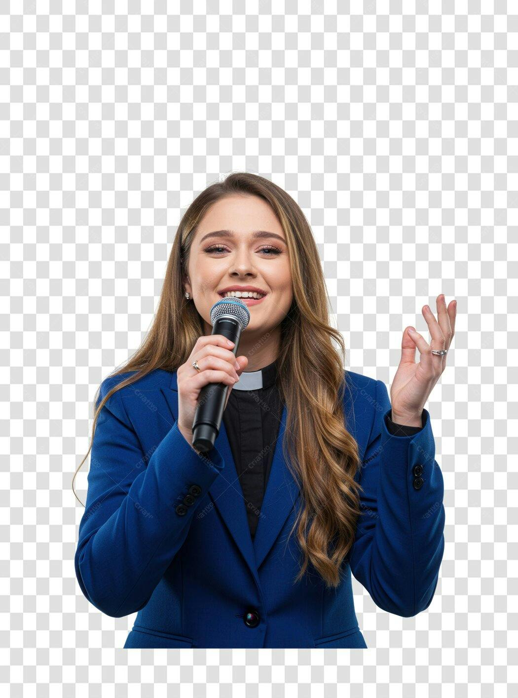 Imagem PNG Apresentadora mulher microfone fundo transparente