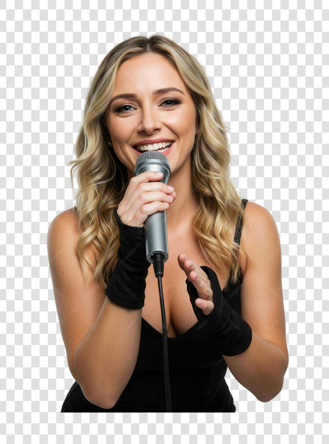 Imagem PNG Cantora com Microfone fundo transparente