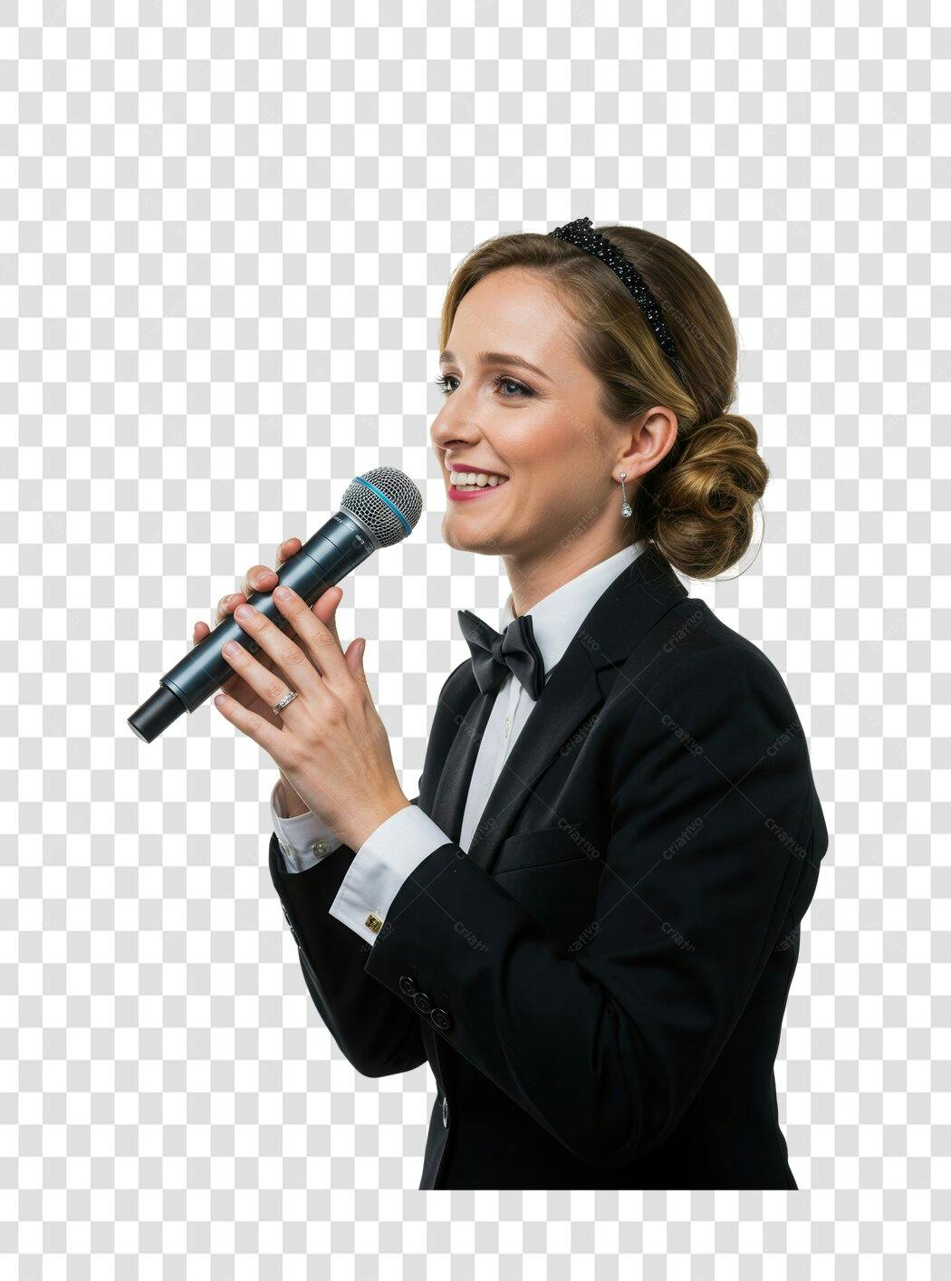 Imagem PNG Apresentadora com microfone fundo transparente