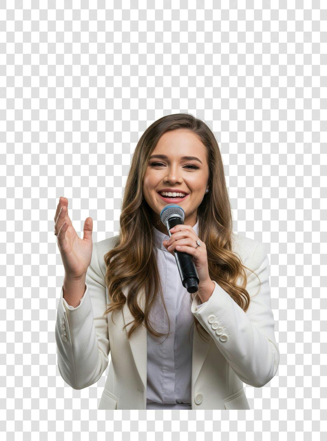 PNG Imagem Mulher Apresentadora com Microfone fundo transparente