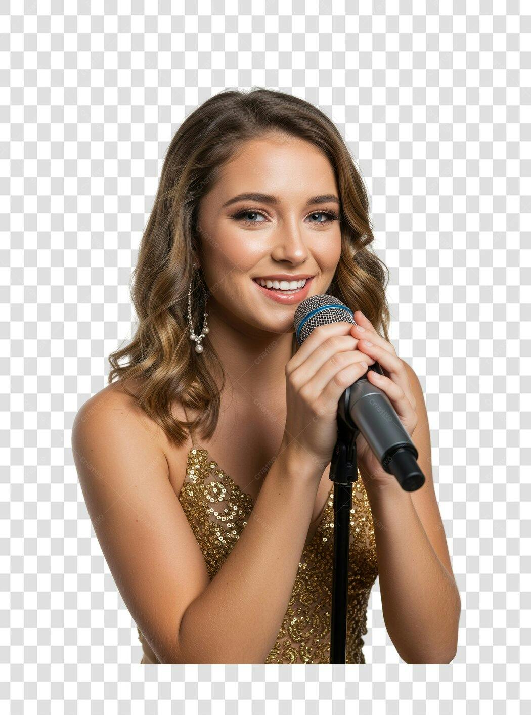 Imagem PNG Cantora com Microfone Fundo Transparente