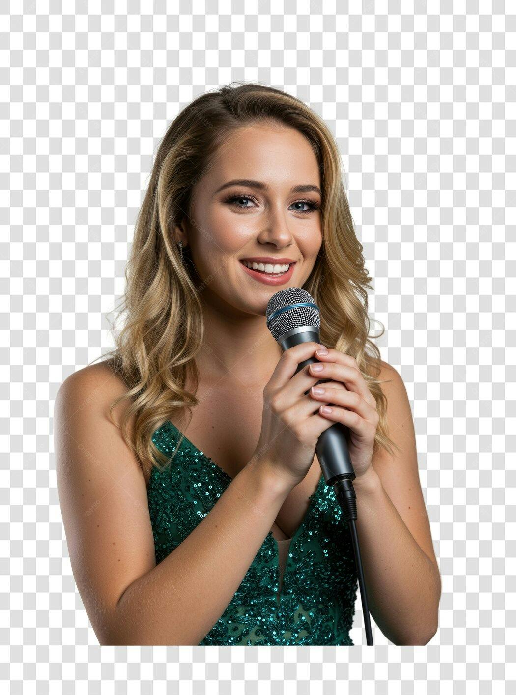Imagem PNG Cantora com Microfone fundo transparente
